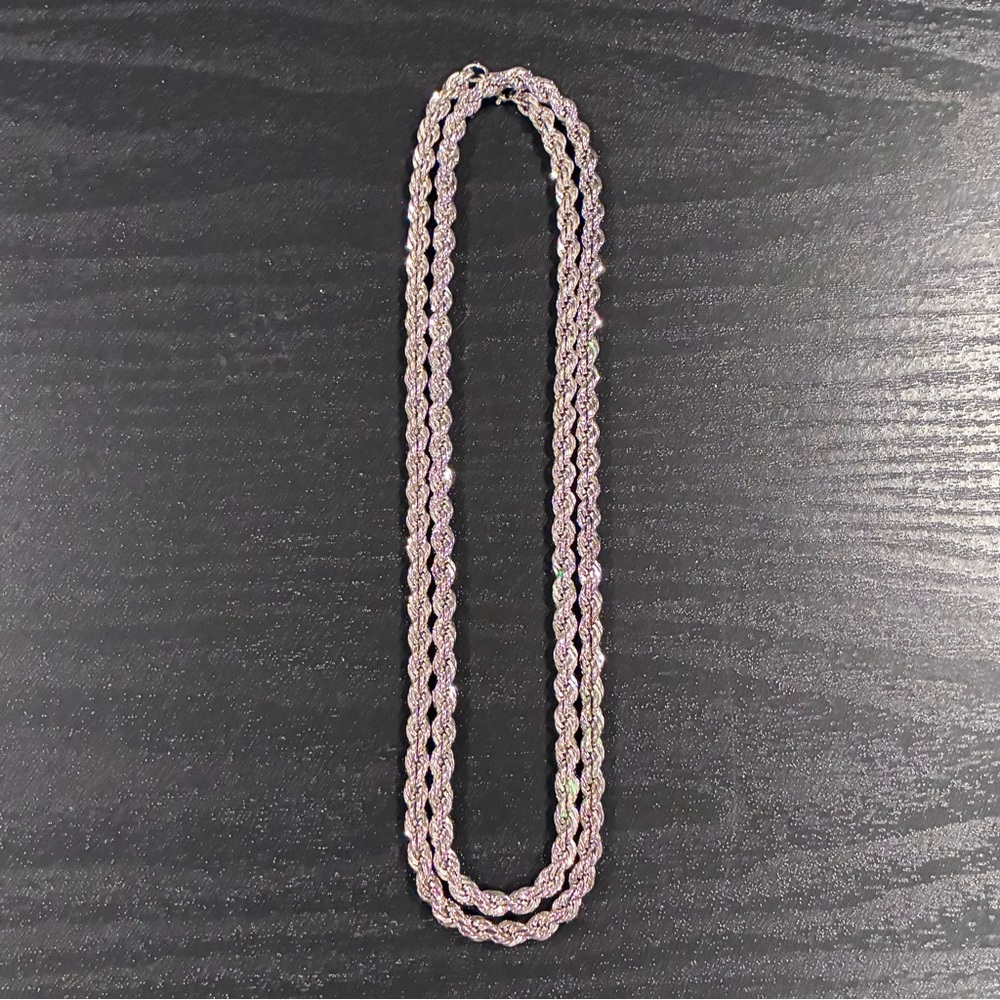 Vintage Sterling Silver Diamond Cut Twisted Rope Chain Necklace, 30 inches